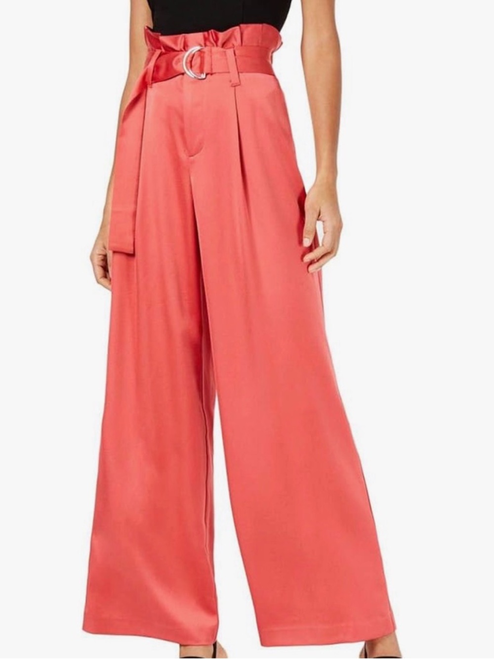 Coral Paperbag Waist Wide-Leg Trousers with D-Ring Belt